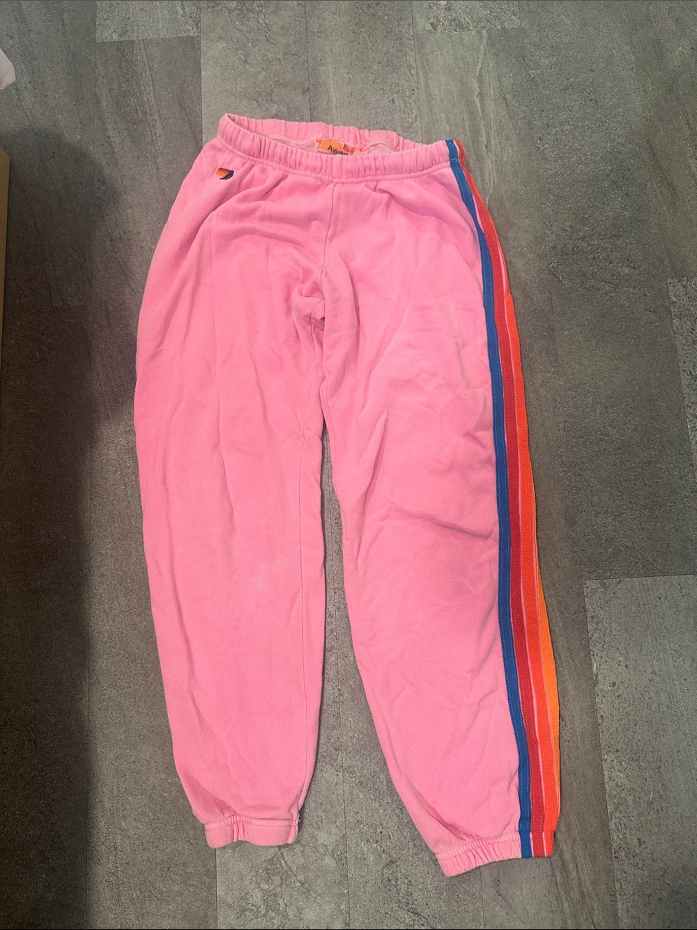 Aviator Nation Pink Joggers with Rainbow Side Stripes
